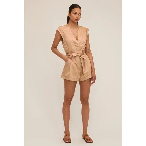 MARISSA WEBB Dixon Paper Bag‎ Sateen Romper Latte Size 10 Cotton